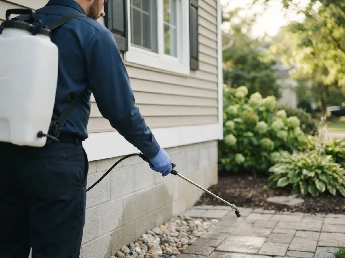 Pest control technician inspecting a home in Walker, WV